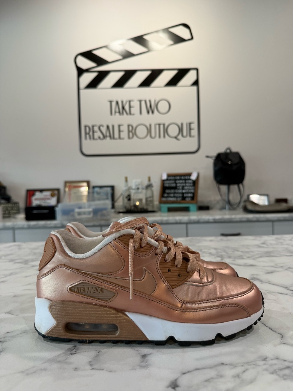 Nike Air Max 90 SE Metallic Bronze 859633-900 Size 5.5Y / Women's 7 Pre-owned